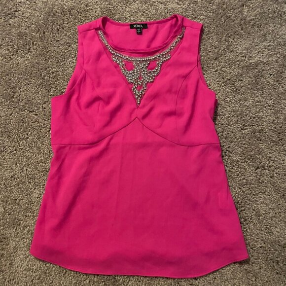 XOXO TANK TOP BLOUSE HOT PINK EMBELLISH RHINESTONES SZ S PREPPY CHIC - Picture 5 of 12